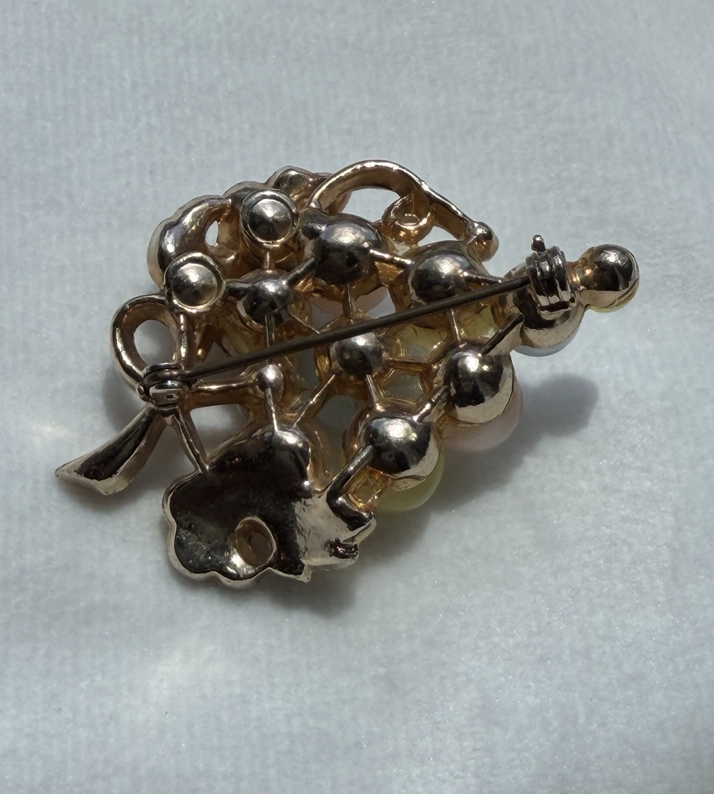 Vintage Moonglow Lucite Grape Cluster Brooch Pastel Colors Gold Tone