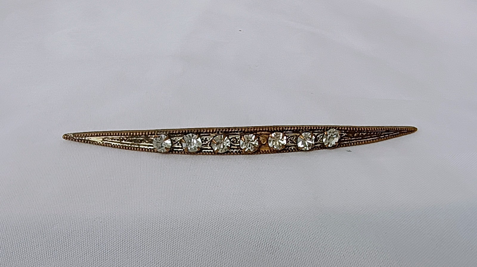 Victorian Unmarked Gold Filled Rhinestone Brooch Pin 3.5″