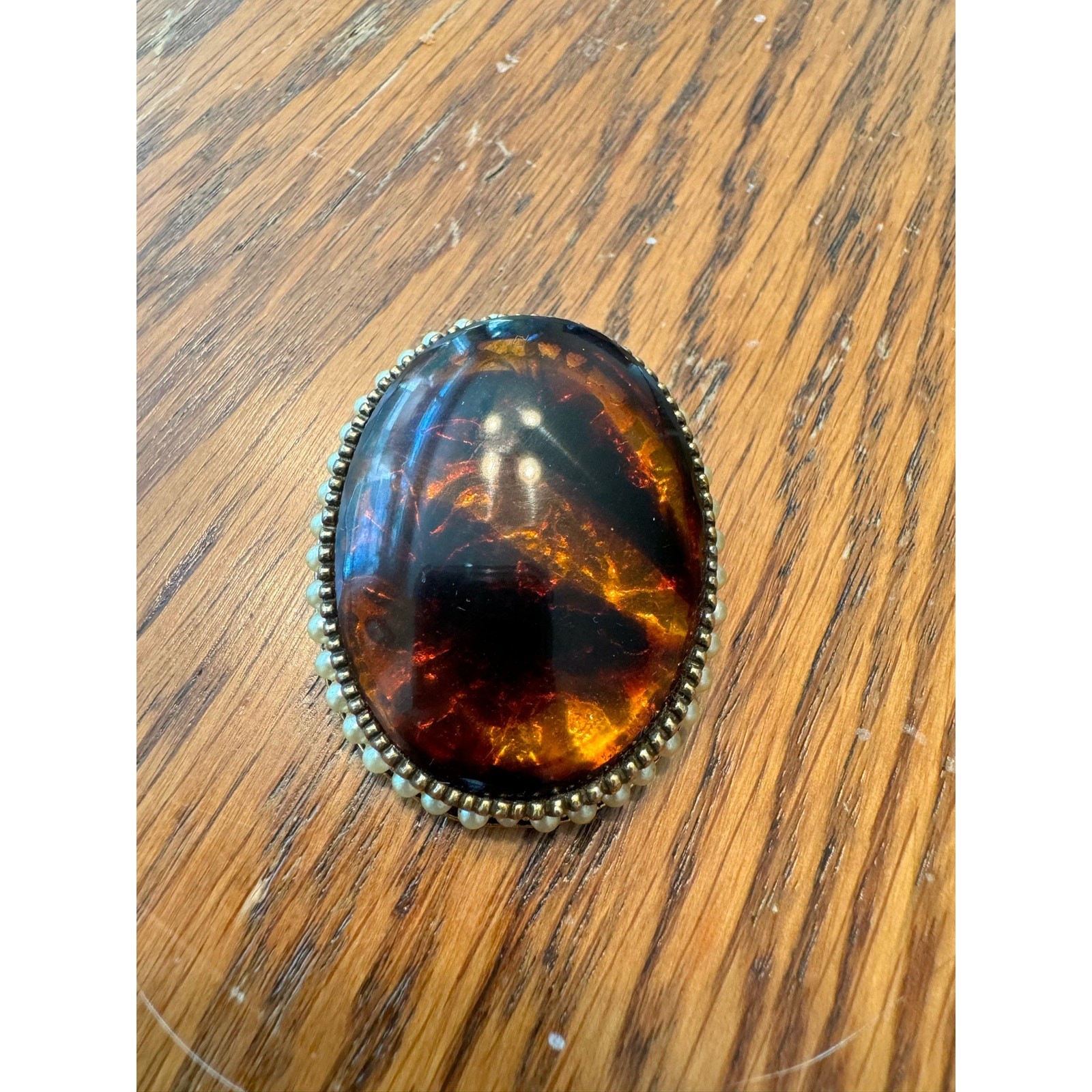VTG Brooch Pin Gold Tone Honey Amber Murano Style Pearls Costume Jewelry Damage
