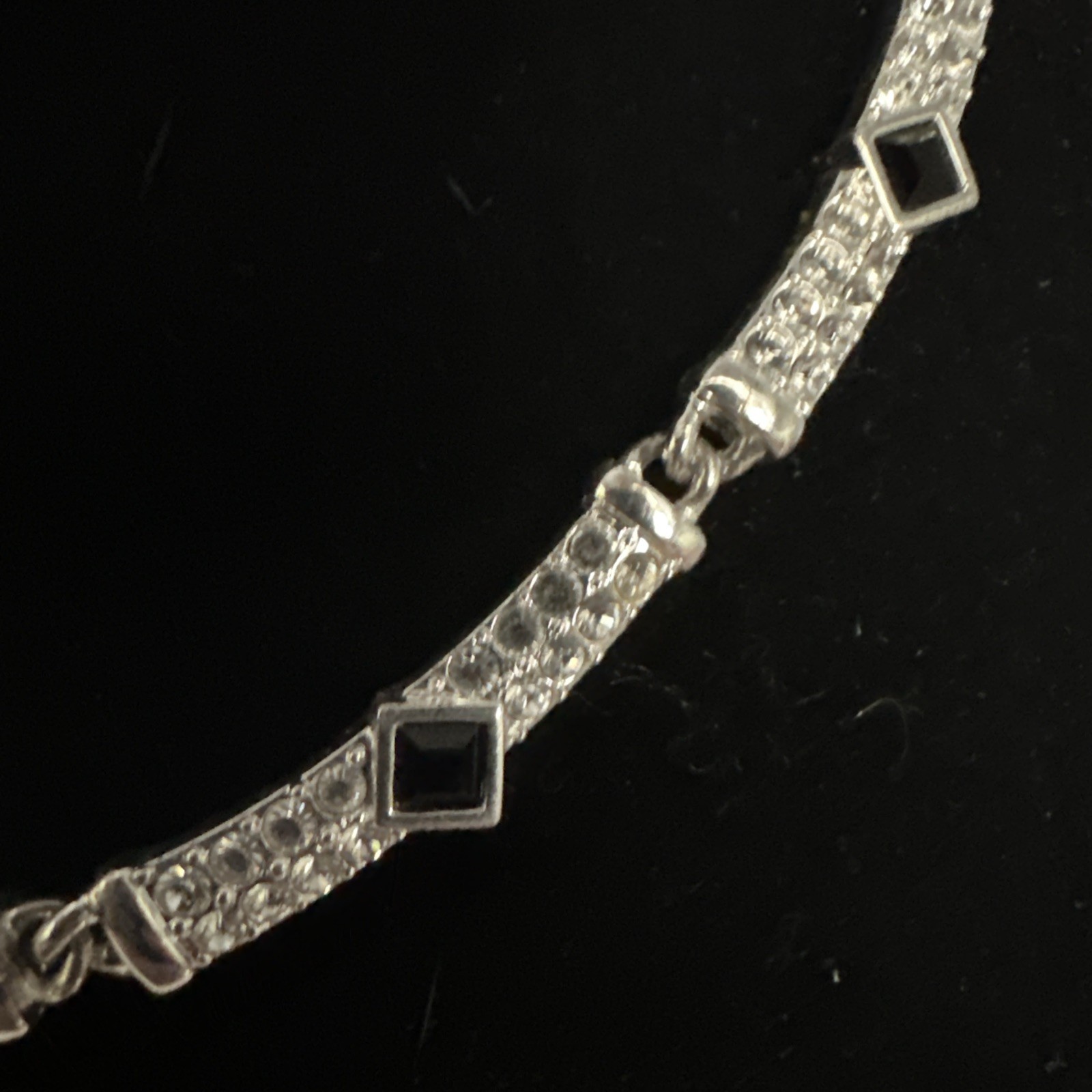 Vintage Napier Silver Tone With Black And Clear Rhinestones