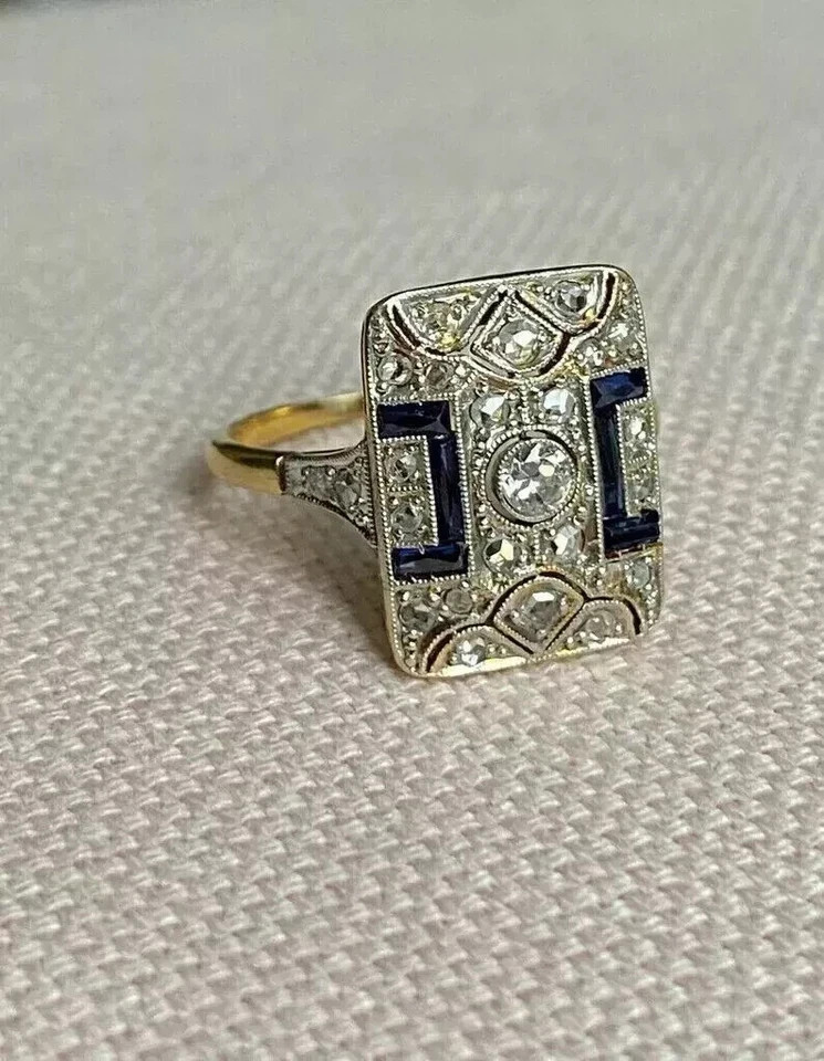Art Deco Style Round Cut Lab Created Diamond 14K Yellow Gold FN Wedding Ring