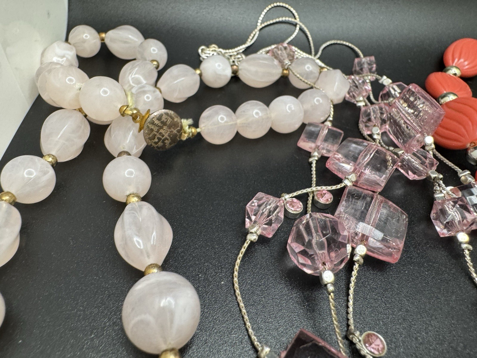 Vintage Lucite Beaded Necklace Lot Pink Coral Lavender Mod Japan 6 Pc