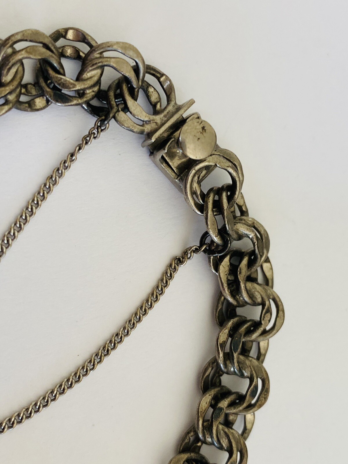 Vintage Signed sterling Silver Double Rolo Link Chain Charm Bracelet 19-Grams