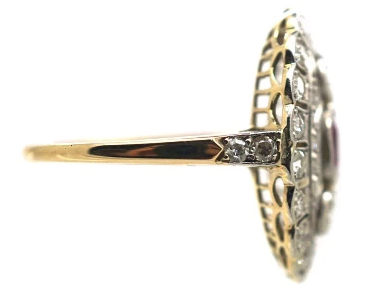 Art Deco Style Ruby & Lab Created Diamond 14K Yellow Gold FN Engagement Ring