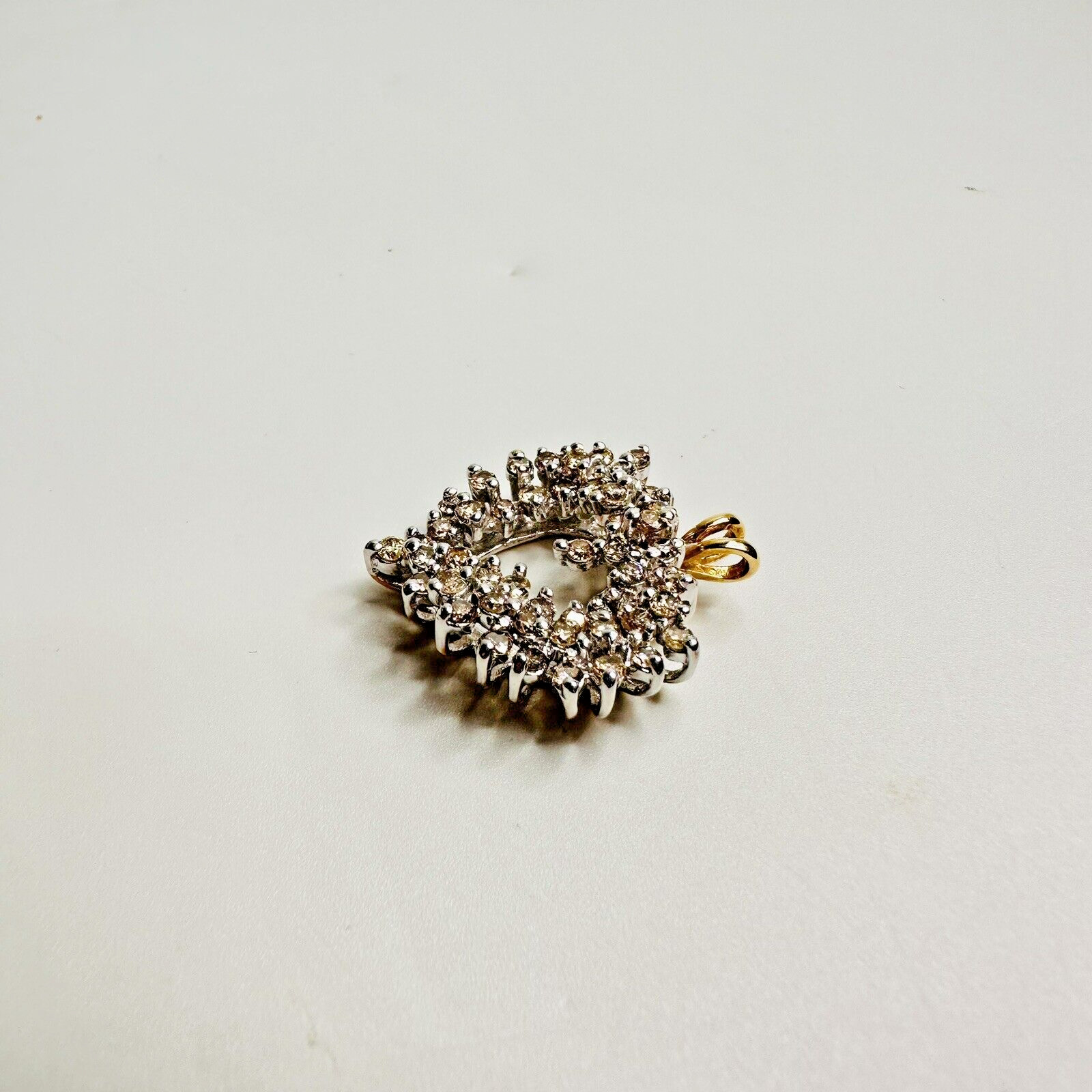 Vintage 14k Yellow/White Gold Champagne Diamond Cluster Heart Pendant