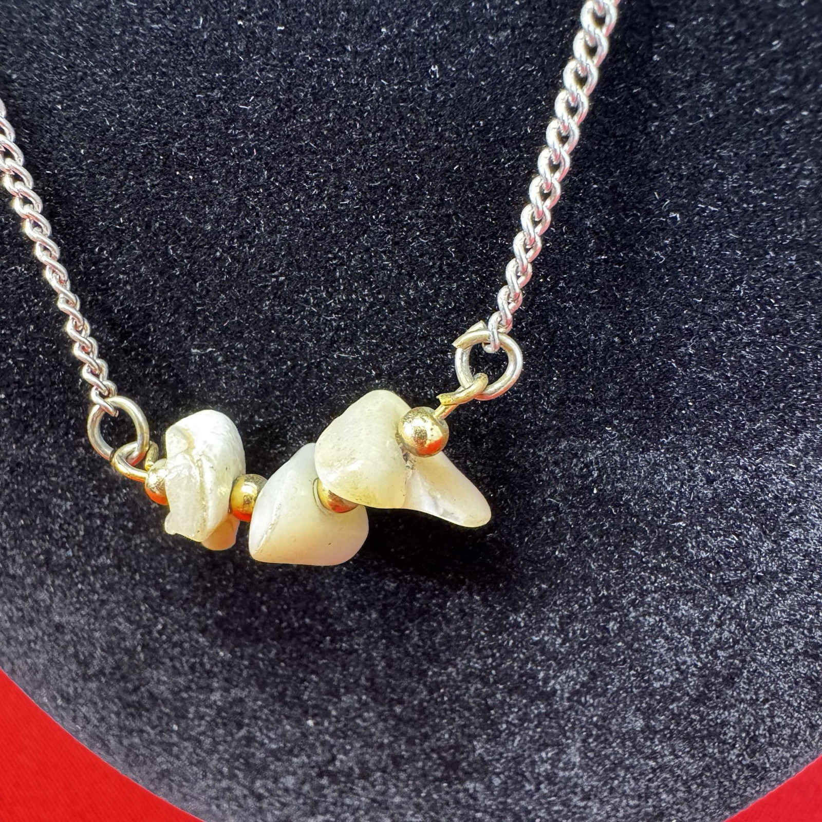 Vintage Gold Tone Necklace With 3 Ivory Stones
