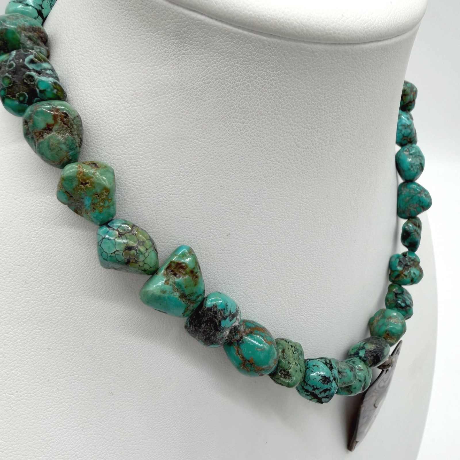 Vintage Turquoise Nugget Statement Necklace Abalone Pendant