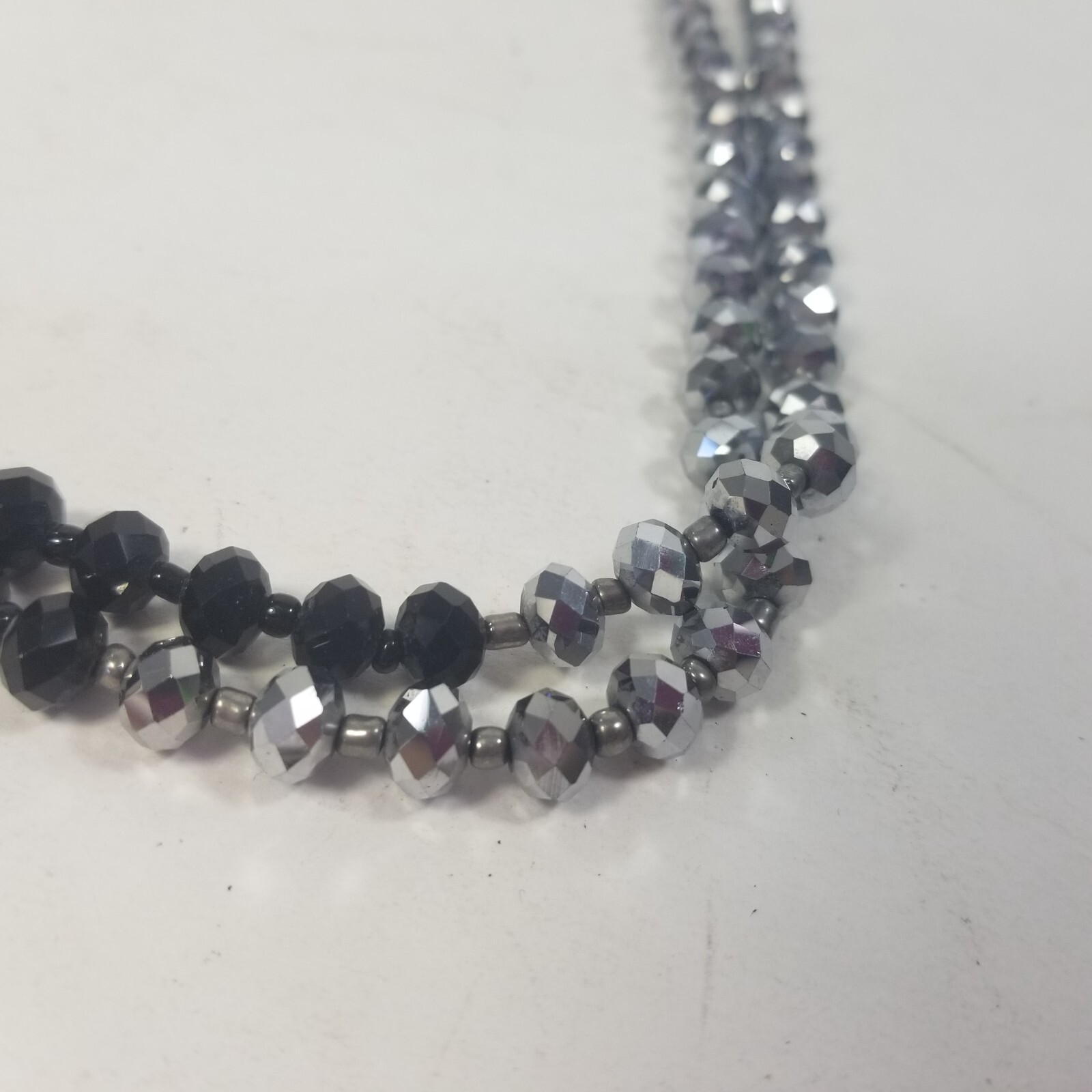 Vintage Silver Tone Black Faceted Rhinestone Beaded Statement Necklace