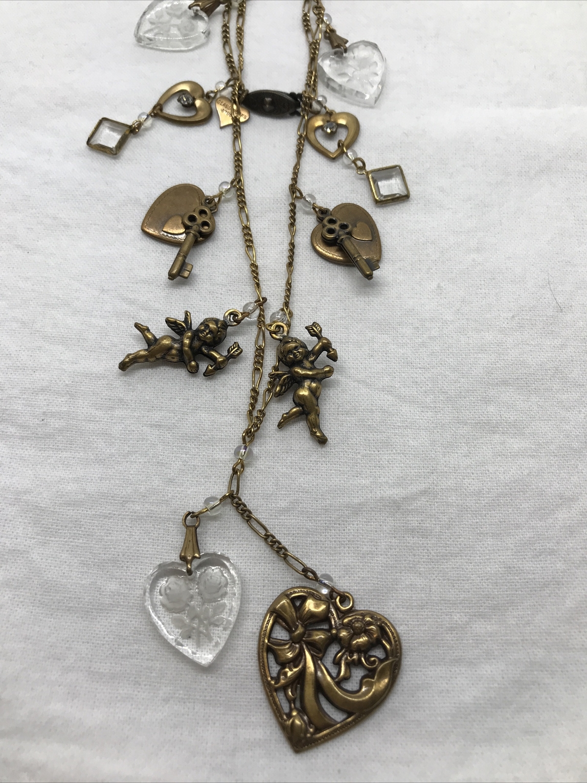 Vintage Glass Works Studio Brass & Glass Charms in Clear Colors Necklace 6