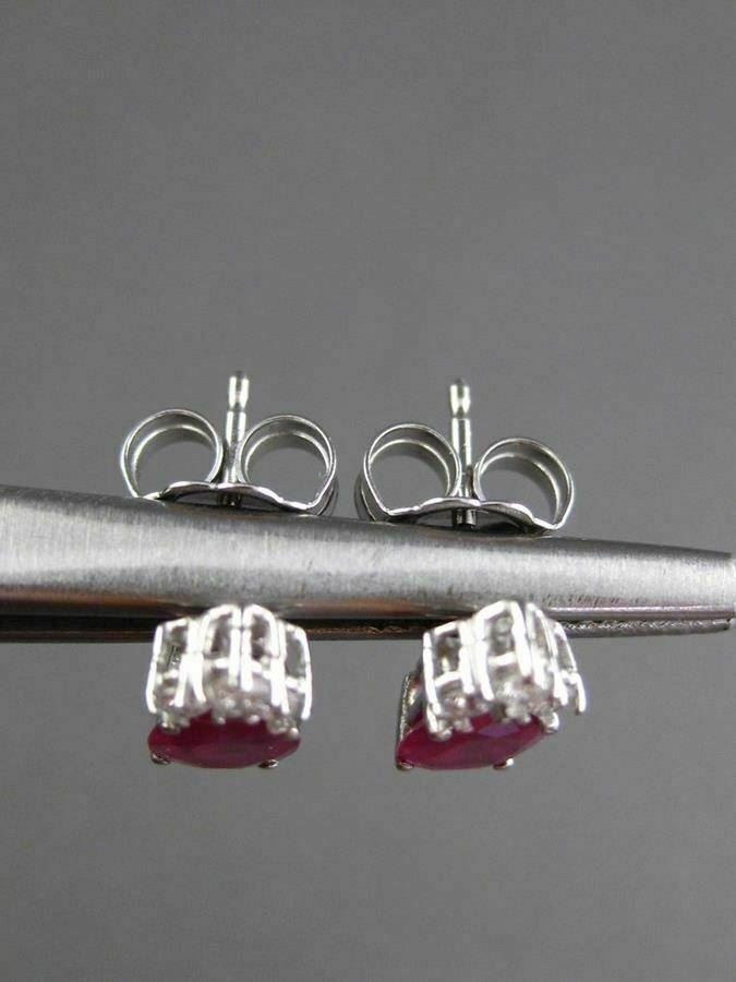 ANTIQUE 1.20CT DIAMOND & RUBY 14KT WHITE GOLD 3D STUD EARRINGS F/G VS VVS #24463