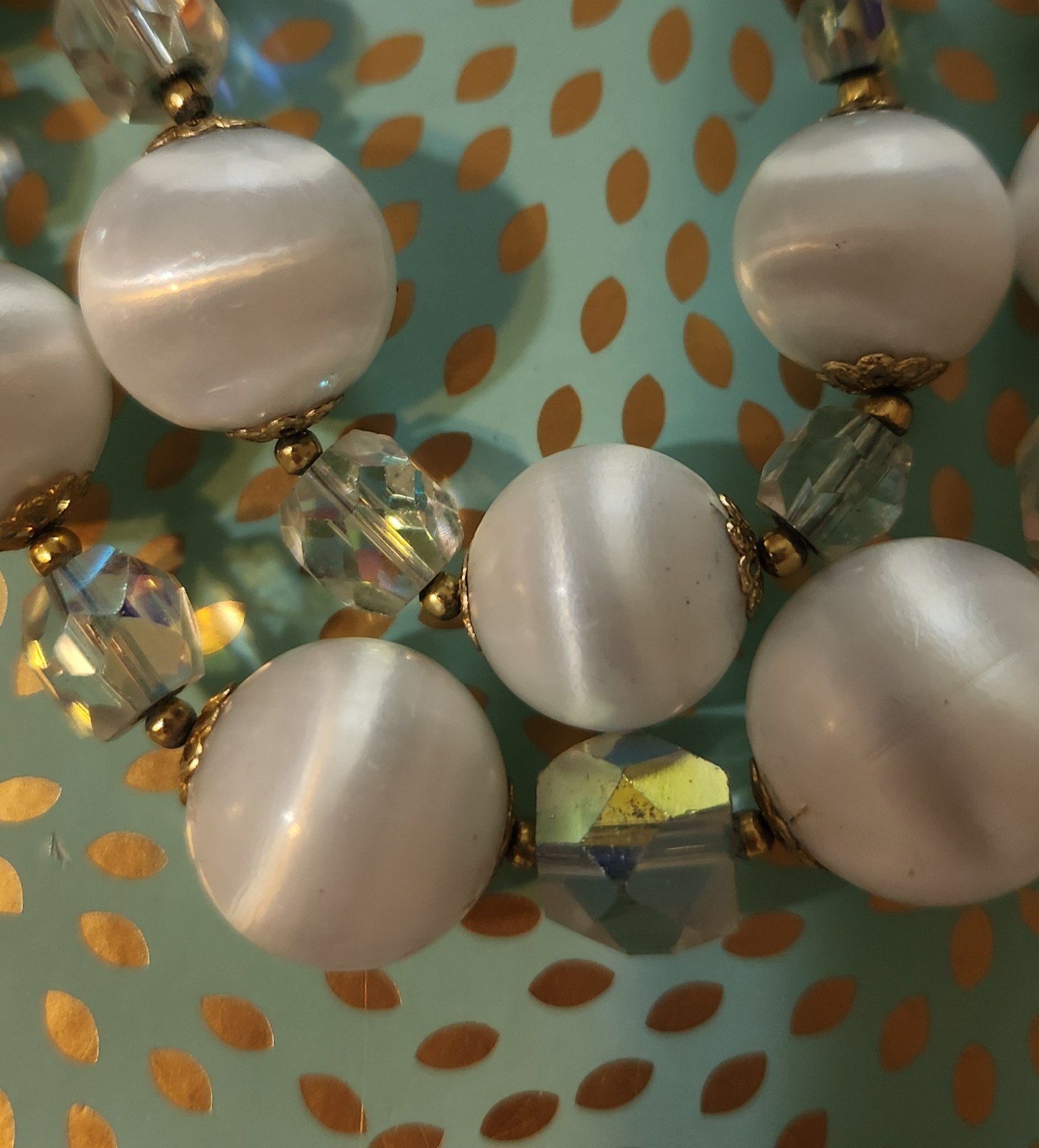 Vintage classic mid-century double-strand necklace acrylic and AB glass Japan