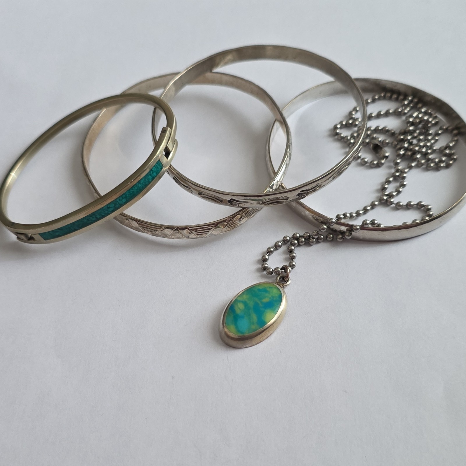 Vintage Mexico Alpaca Silver Lot Hinged Bracelet Bangles Necklace All Signed