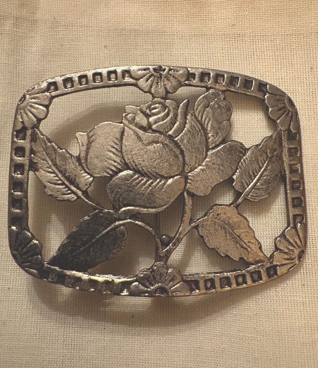 Vintage 1930s-1950s Openwork Rose Brooch – Floral Art Nouveau Revival – 26g