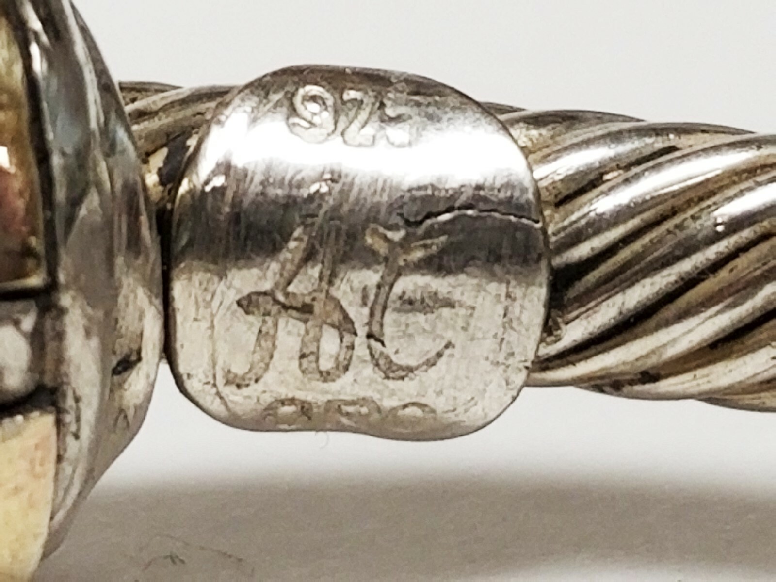 Vintage Signed ANDREA CANDELA AC Sterling Silver & 14K Gold Cable Cuff Bracelet