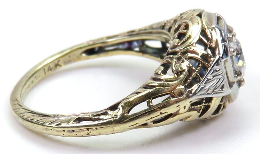 Antique 1920’s European Diamond 13KY/16KW Engagement Ring Size 4 UK-H dtd 1927