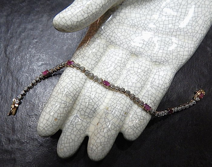 DEE BERKLEY 925 Sterling Silver Vermeil Ruby Tennis Bracelet 9.4g DBJ Signed