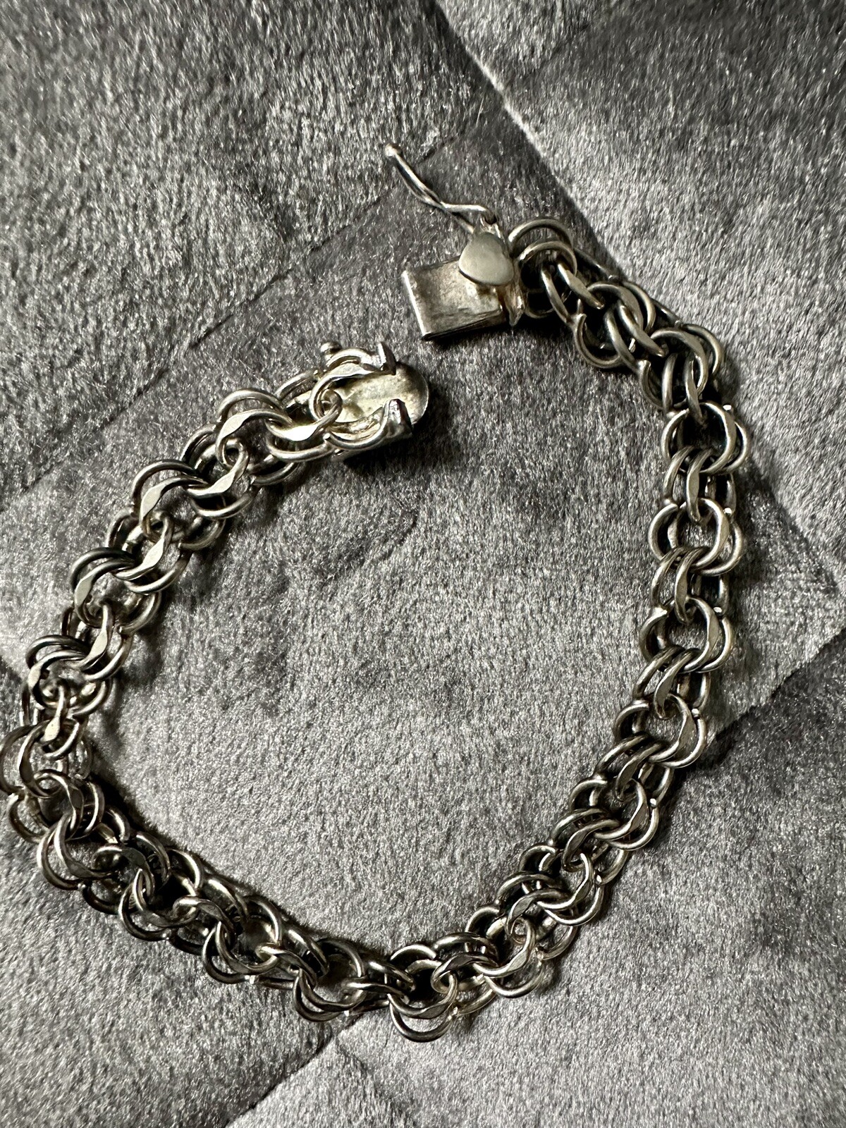 Vintage Elco Sterling Silver Starter Charm Bracelet Double Ring 7”