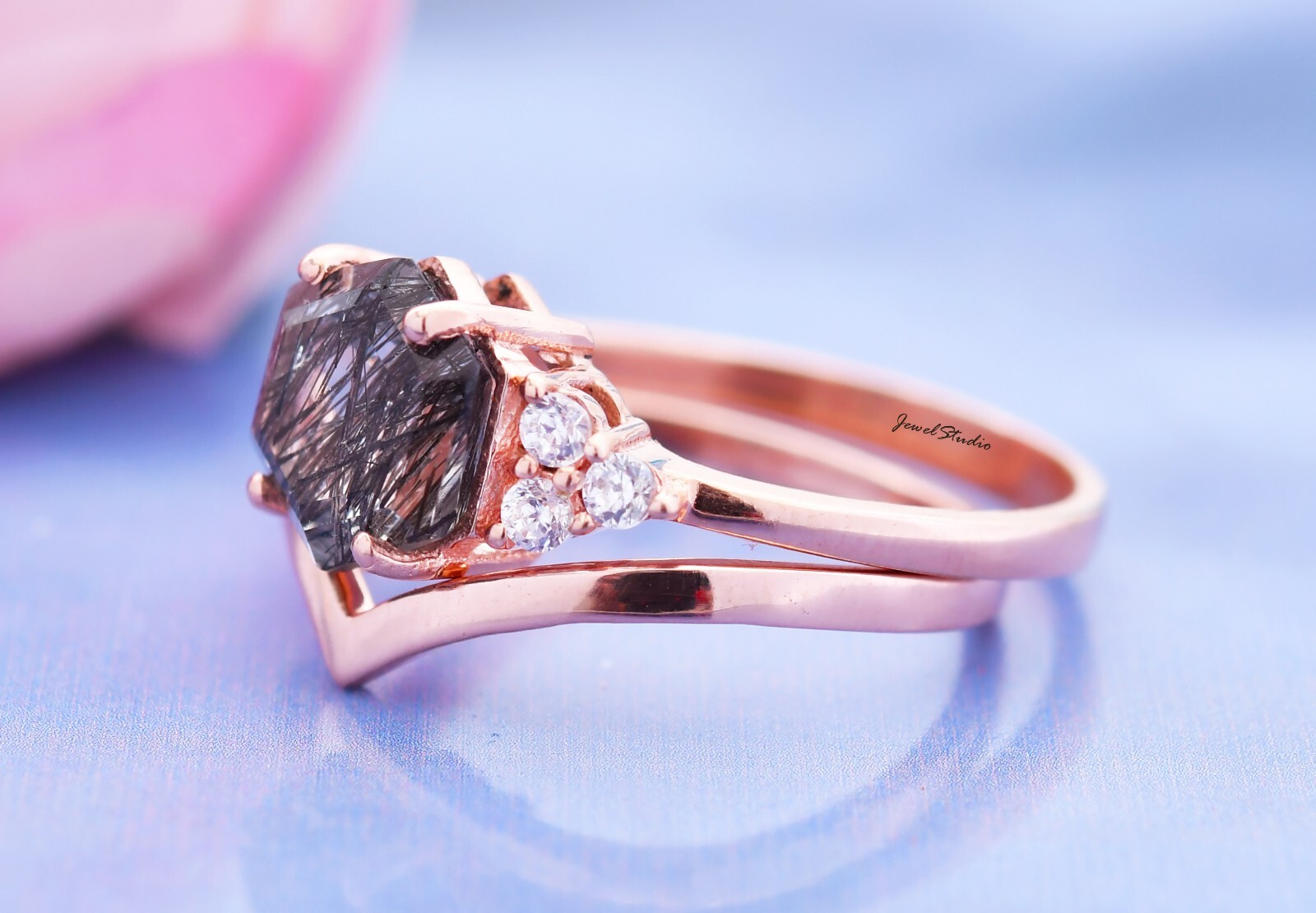 Hexagon Cut Rutile Ring Bridal Ring Snowdrift Ring Engagement Ring Gifts For her
