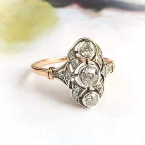 Art Deco Style Round Cut Lab Created Diamond 14K Yellow Gold FN Wedding Ring