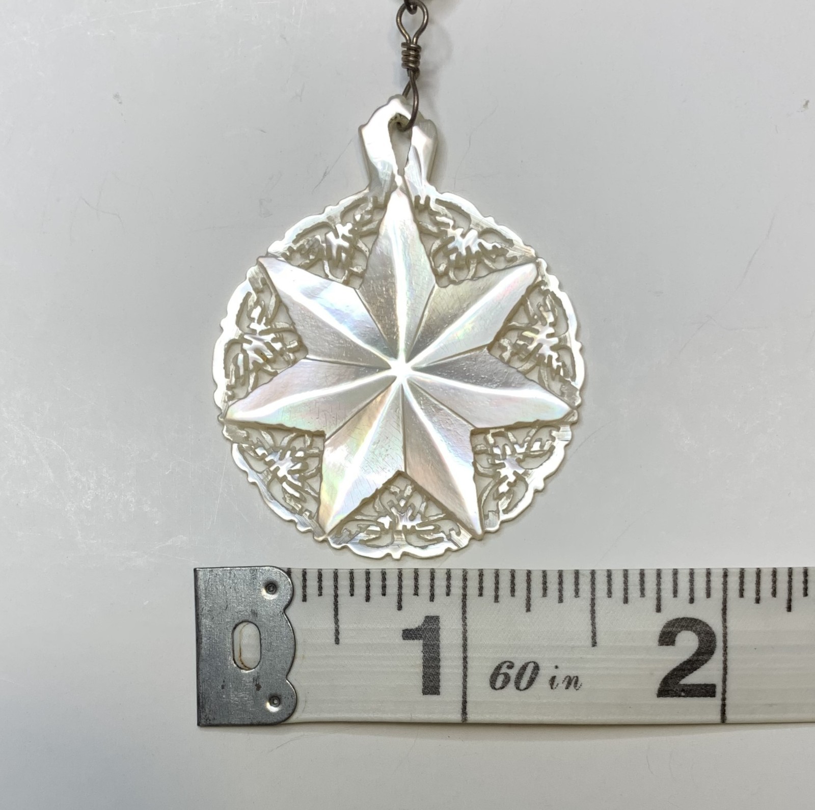 Vintage Mother of Pearl Bead Necklace with Star of Bethlehem MOP Pendant 23”