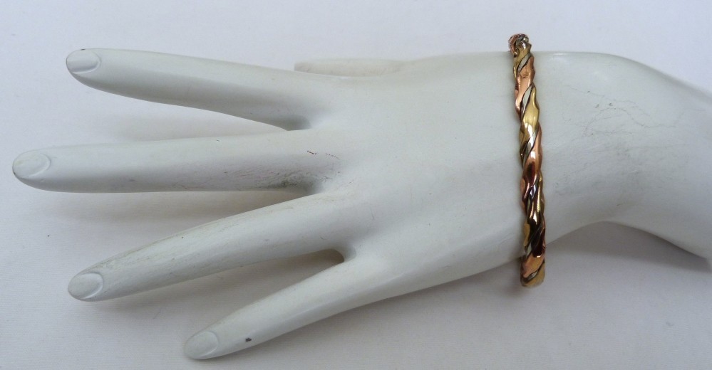 VINTAGE SERGIO LUB WOVEN COPPER BRASS SILVER MAGNETIC CUFF BRACELET