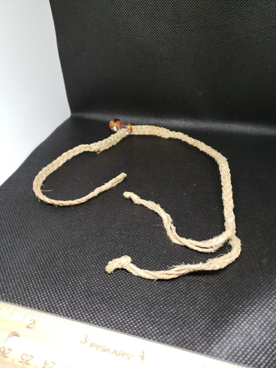 Vintage Blown Glass Hippie Mushroom Pendant Hemp Rope Necklace BOHO 15″Tie Back