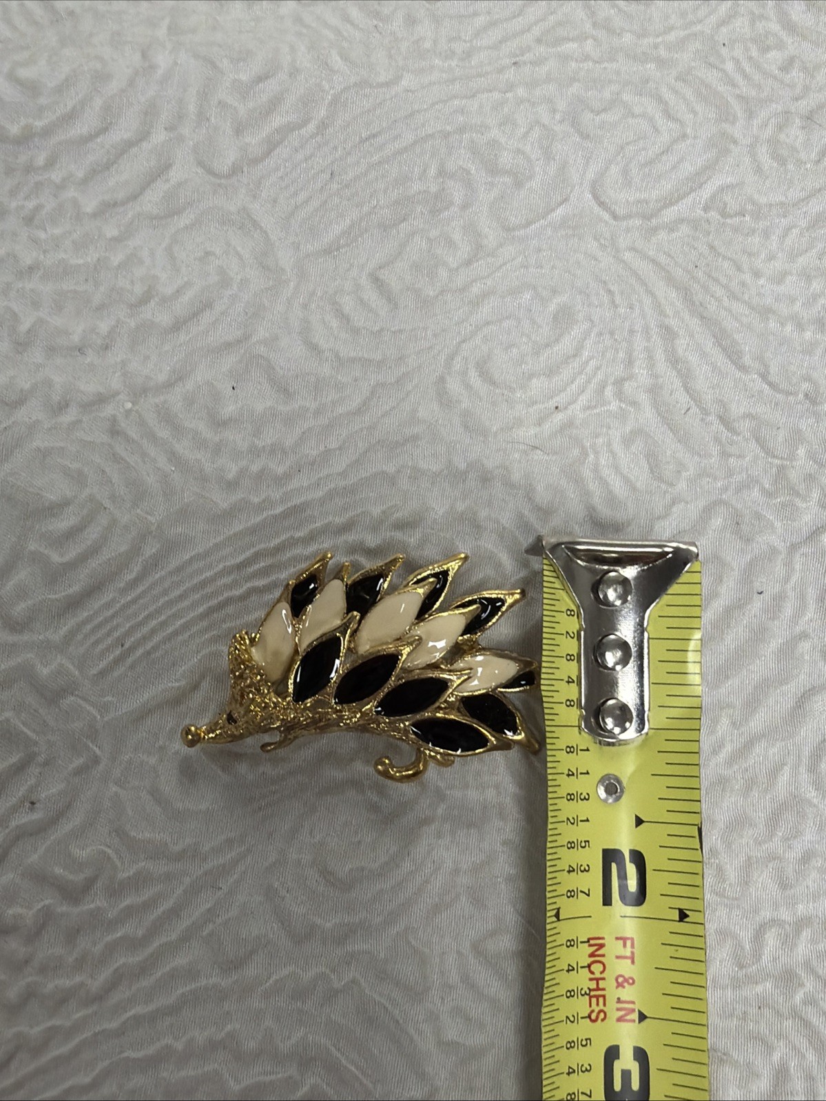Vintage Gold Tone Enamel Hedgehog Brooch