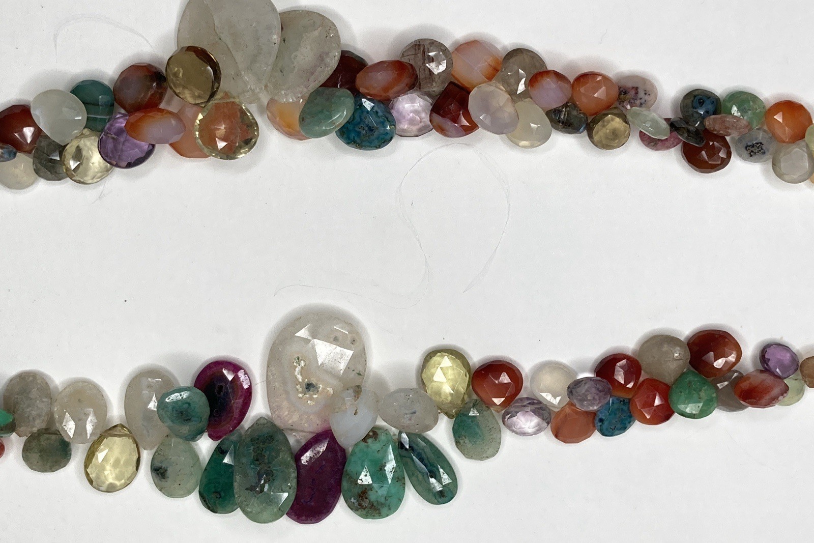 2 Multi-Colored & Multi-Strand Faceted Natural Crystal Bead Necklaces 17” & 18”