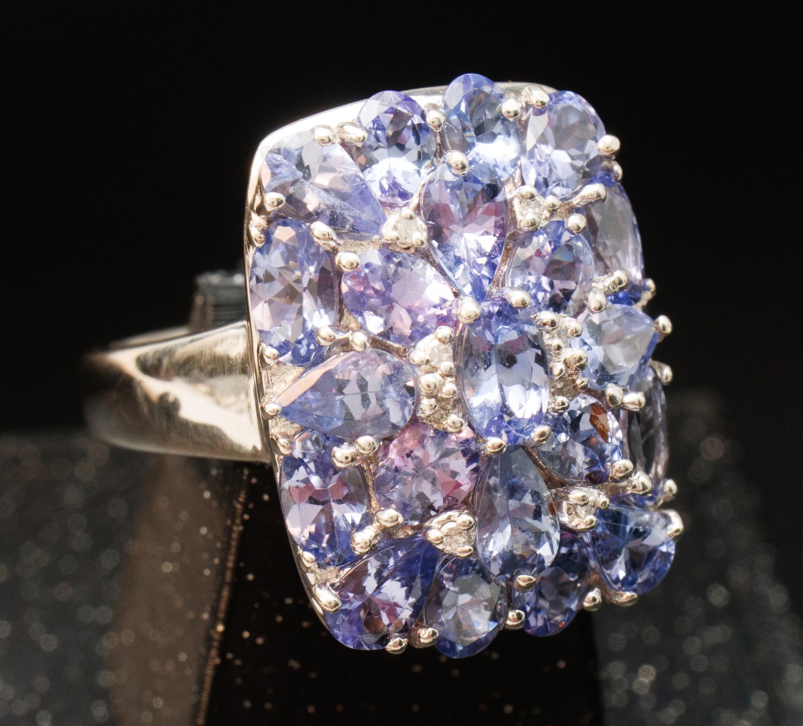 Size 8 Affinity Rectangular Tanzanite Cluster Sterling Silver Ring