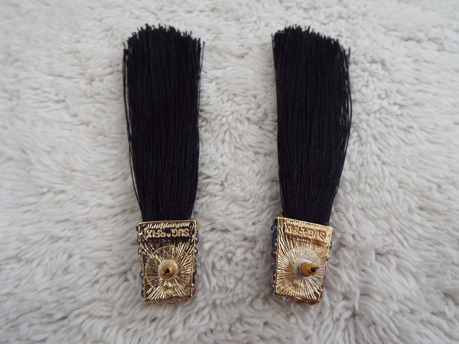 SUGARFIX Colorful Rhinestone Black String Fringe Pierced Earrings (J51)