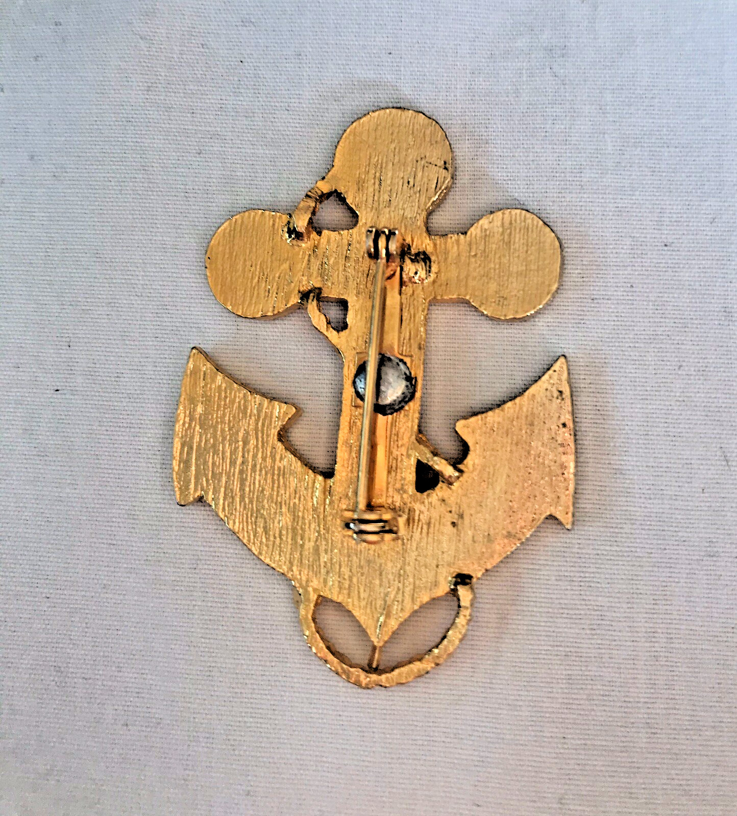 Gold Red White Blue Enamel Nautical Anchor Rope 2″ Pin Brooch SUMMER July 4