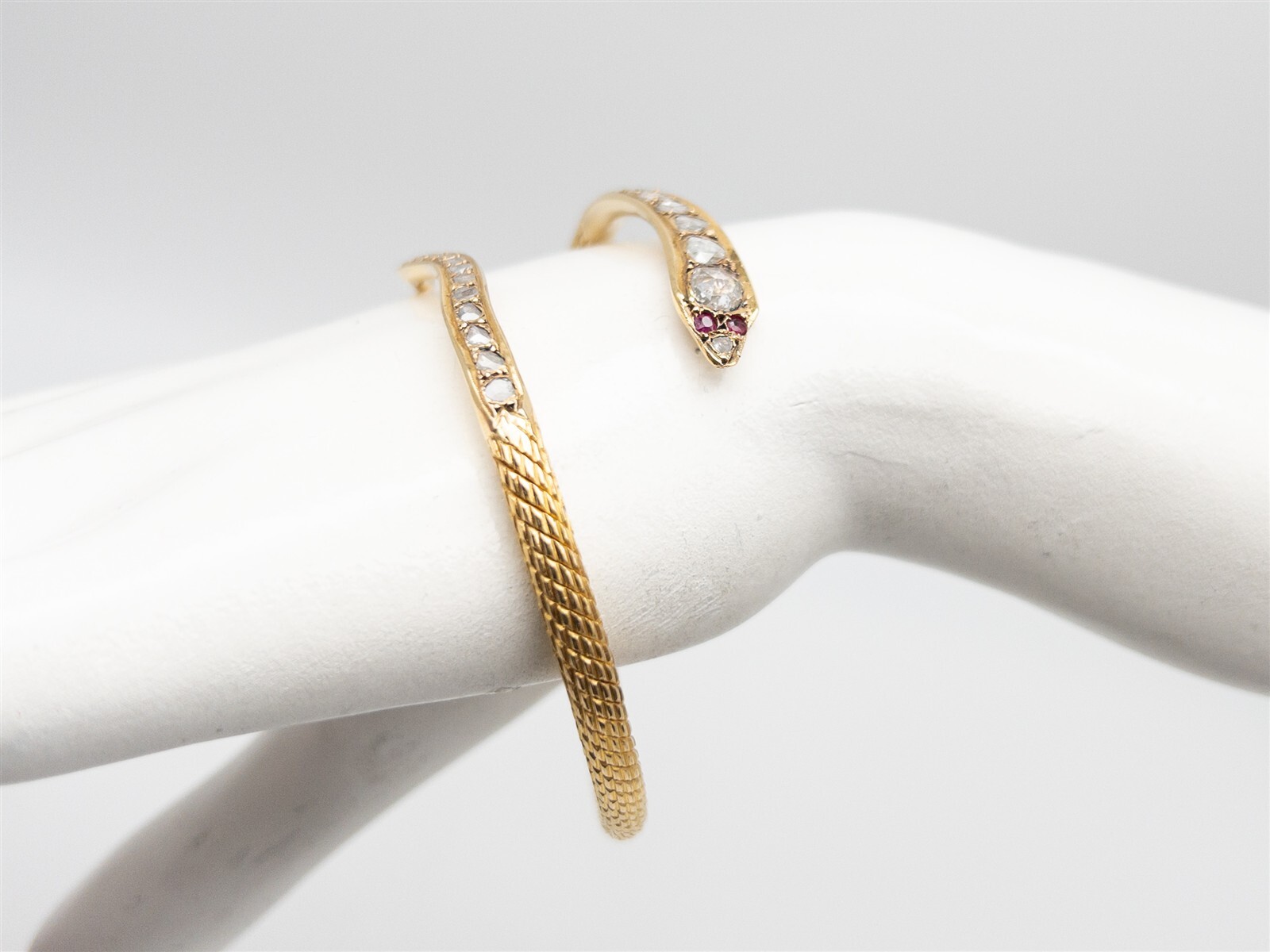 Antique 1920s 2ct Old Rose Cut Diamond 22k Yellow Gold SNAKE Bangle Bracelet 44g