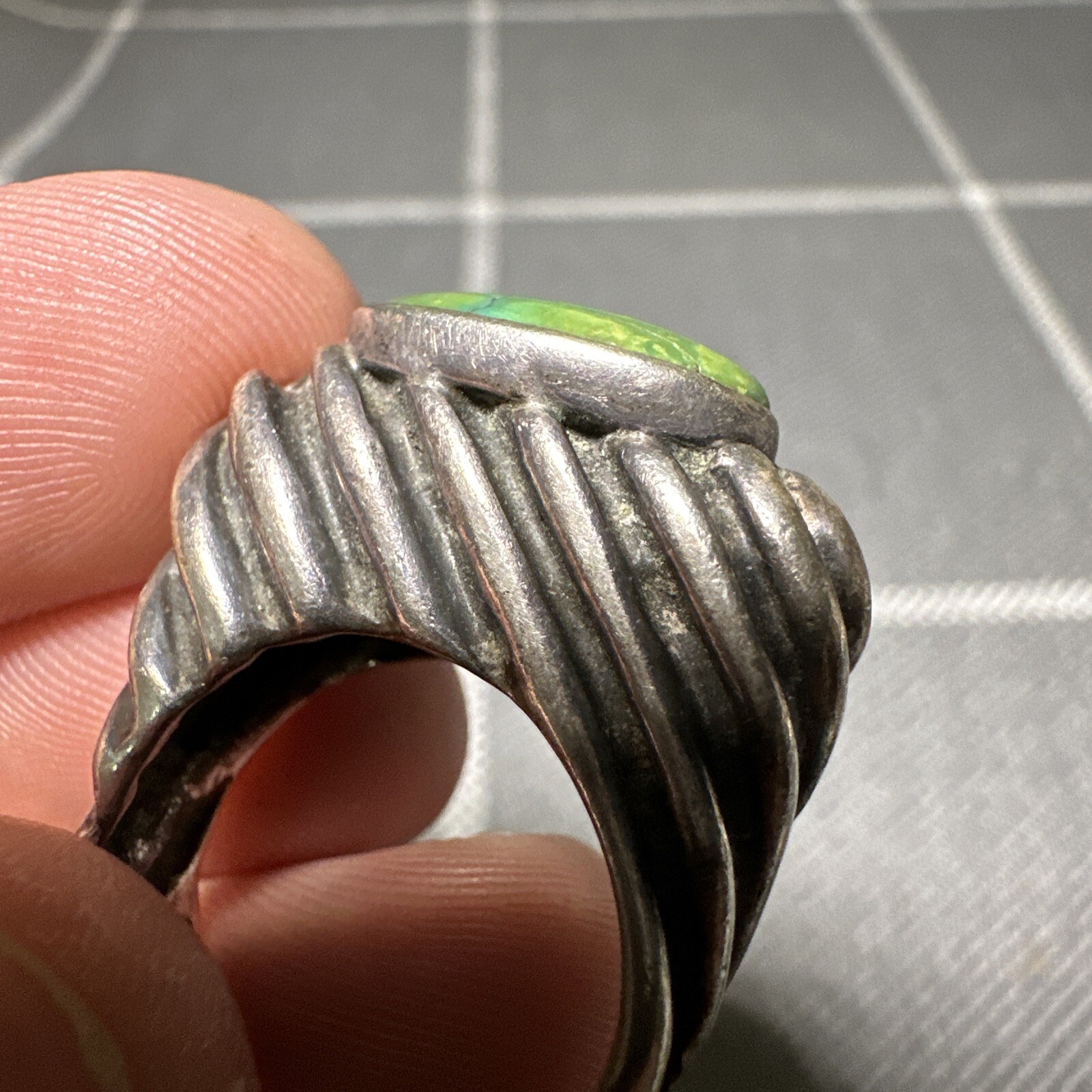 Vintage Dian Malouf Sterling Silver 14k Turquoise Statement Ring Size 8.25