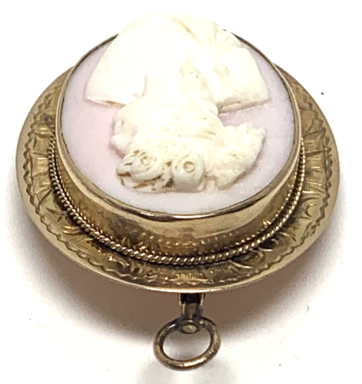 Vintage 10k Gold Right Facing Hand Carved Cameo Brooch Pin Pendant