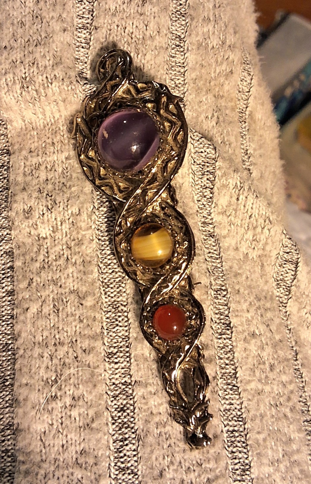 Vintage Tibetan Silver Metal Agate Glass Statement Necklace, Bracelet and Pin