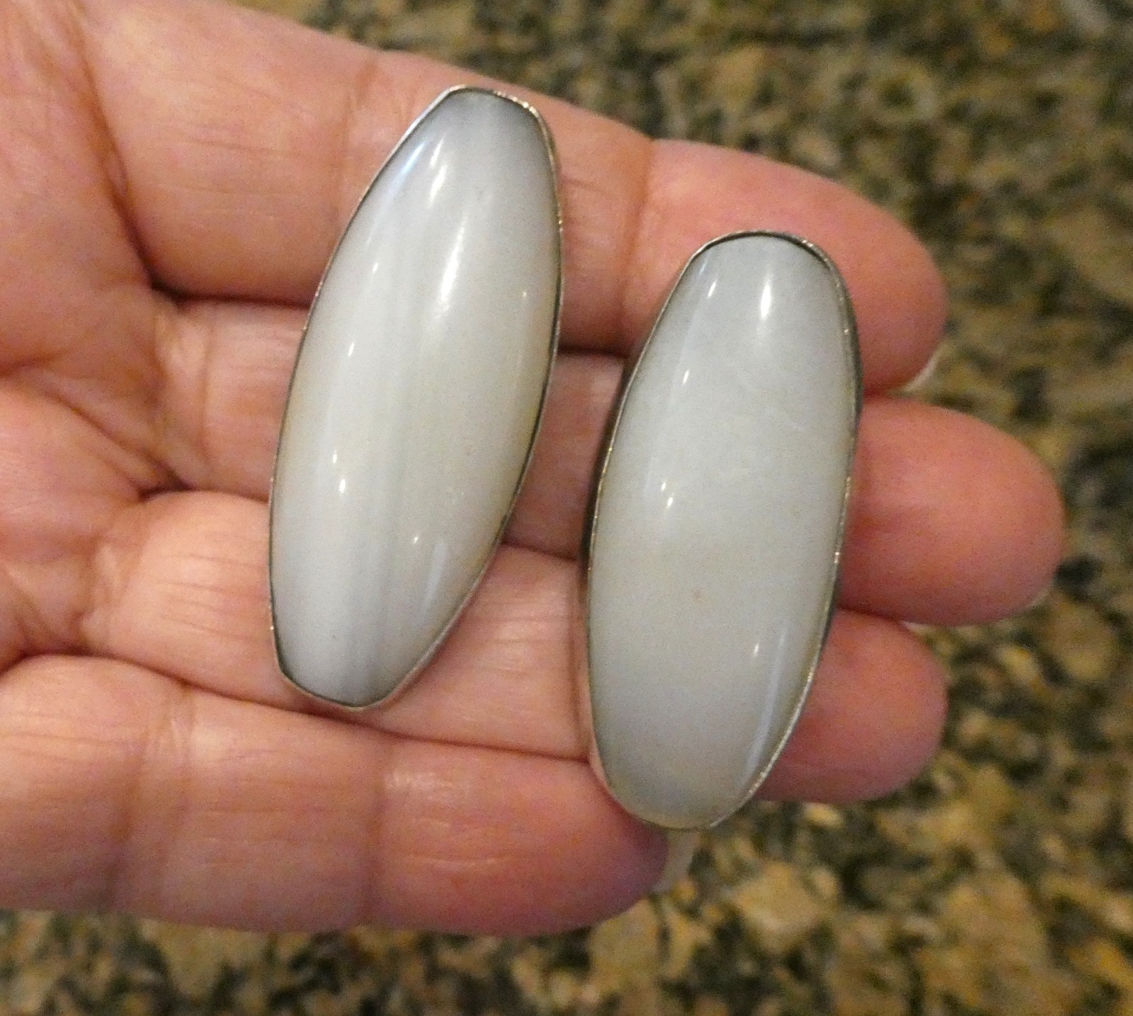 Lg Sterling Silver 925 Clip Earrings Amy Kahn Russell AKR Blue Lace Agate Signed