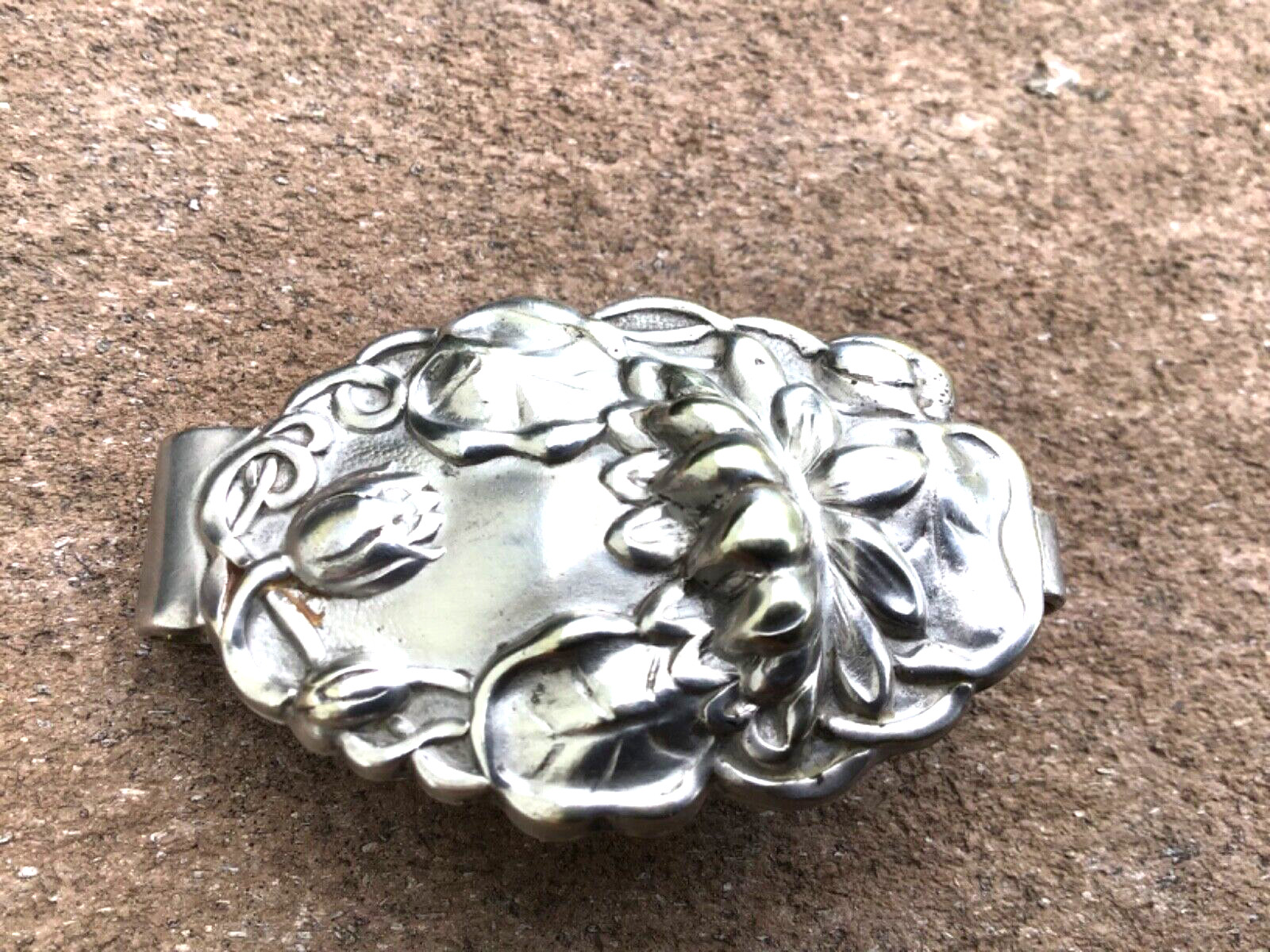 Art Nouveau Scarf Sash Slide Silverplate Unusual Period 1895-1915 Water lily
