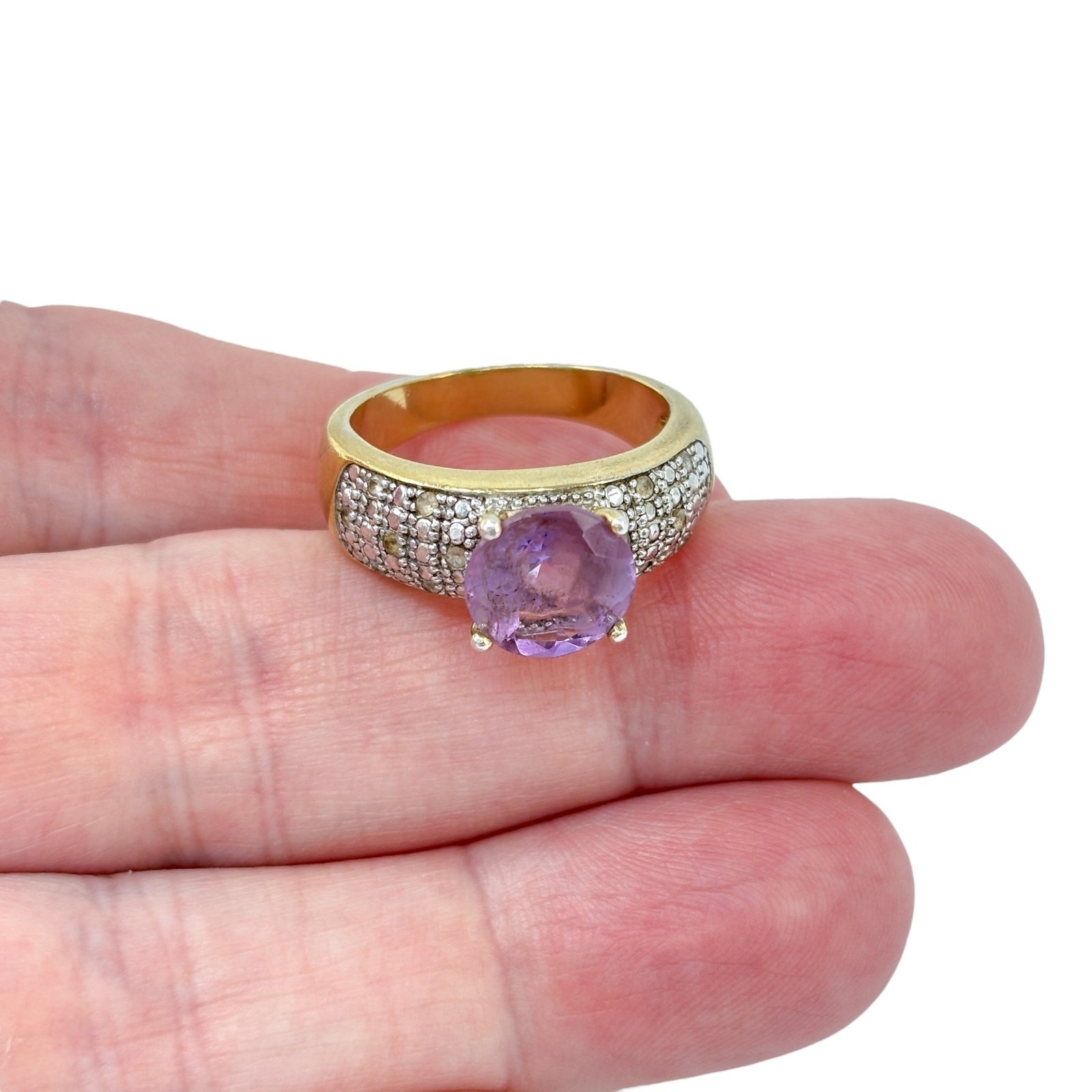 Purple Amethyst Ring | Gold Plated Sterling Silver 925 | Thailand | Size 10