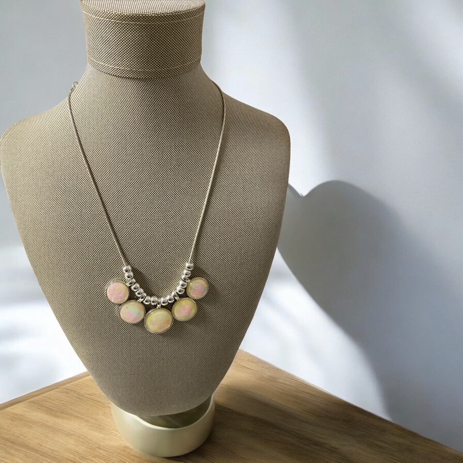 Opalescent Silvertone Bead Necklace 16” + 3” Extender
