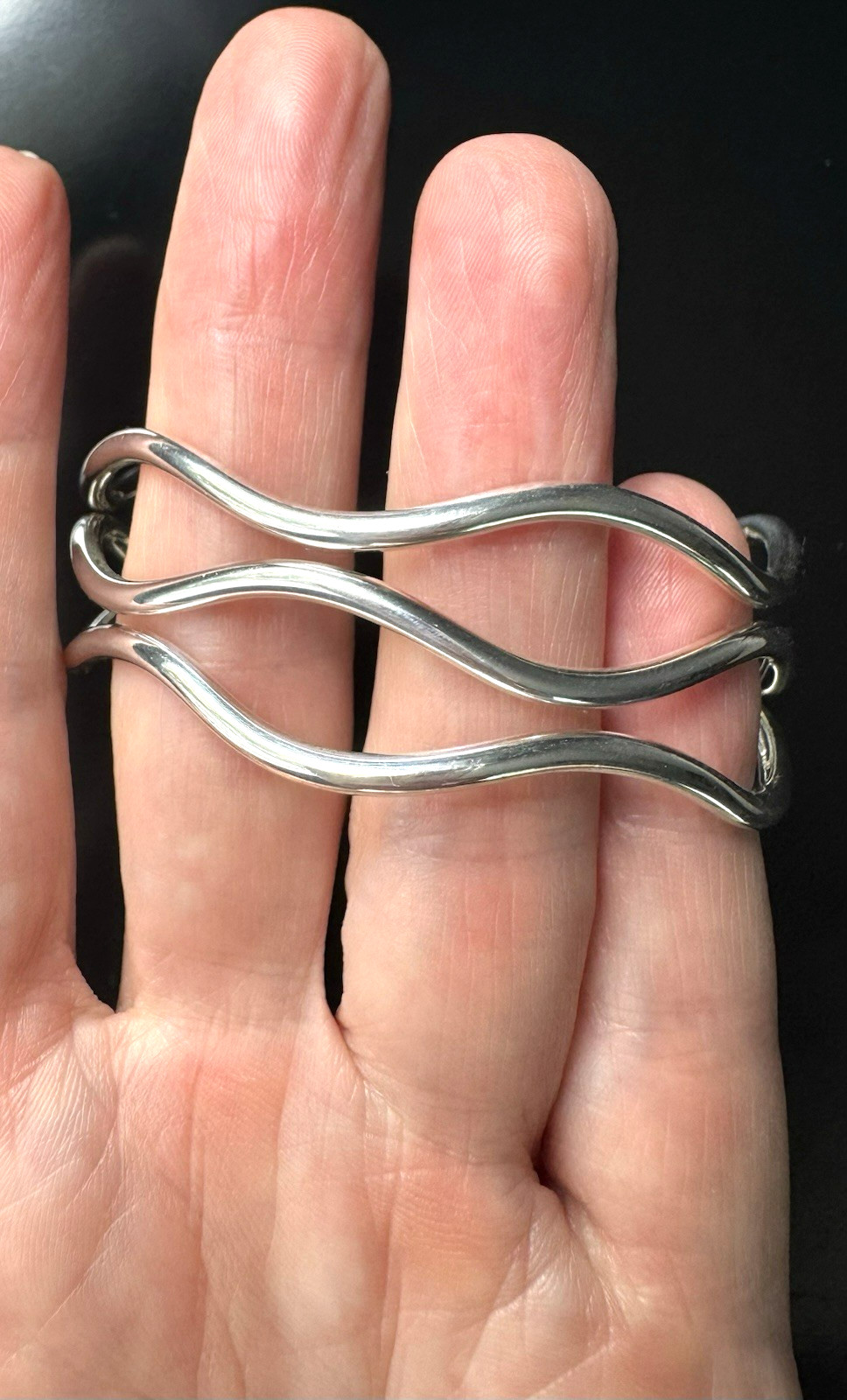 Vintage ZINA 925 Sterling Silver Modernist Wave Cuff Bracelet Sculptural 28.6g