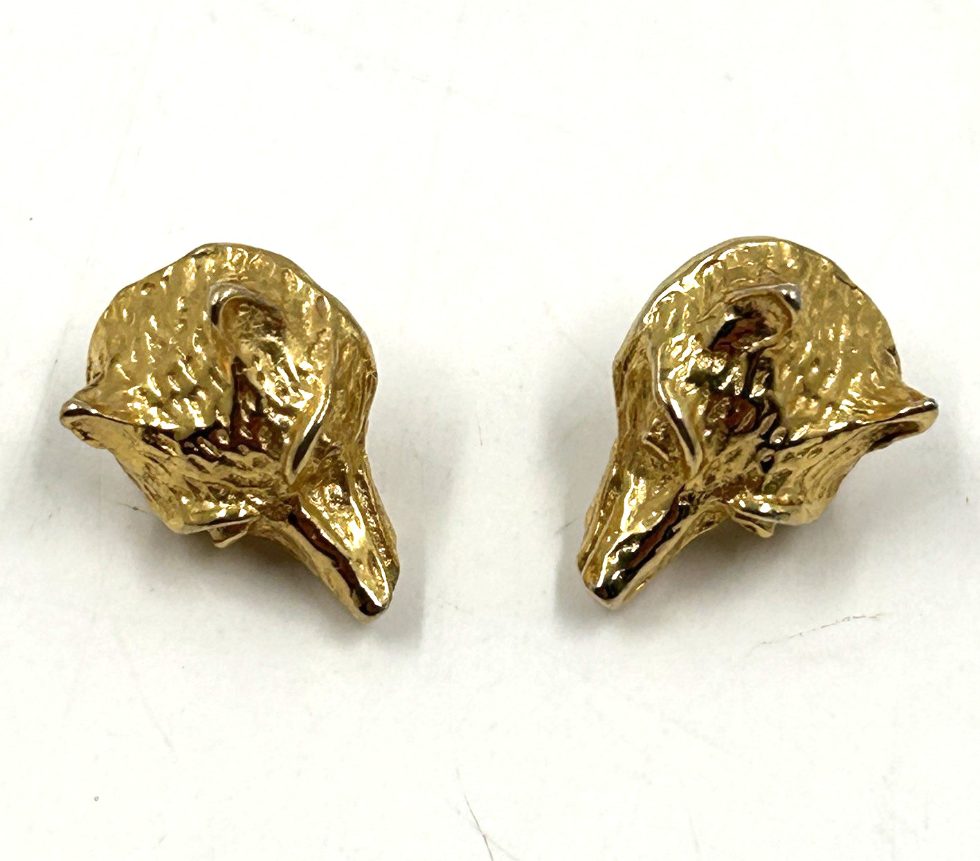 Vintage Signed Gay Boyer Gold Tone Fox Wolf Head Earrings