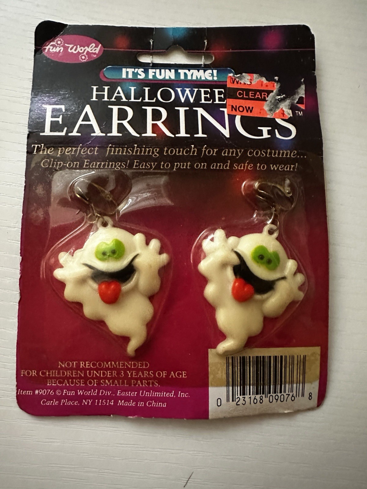 Vintage Halloween Ghost Clip On Earrings Fun World Rare