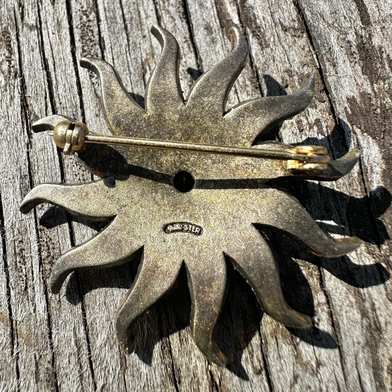 VTG Sterling Silver Brooch Sun Astrology Zodiac Birthstones Pin Month May Stone