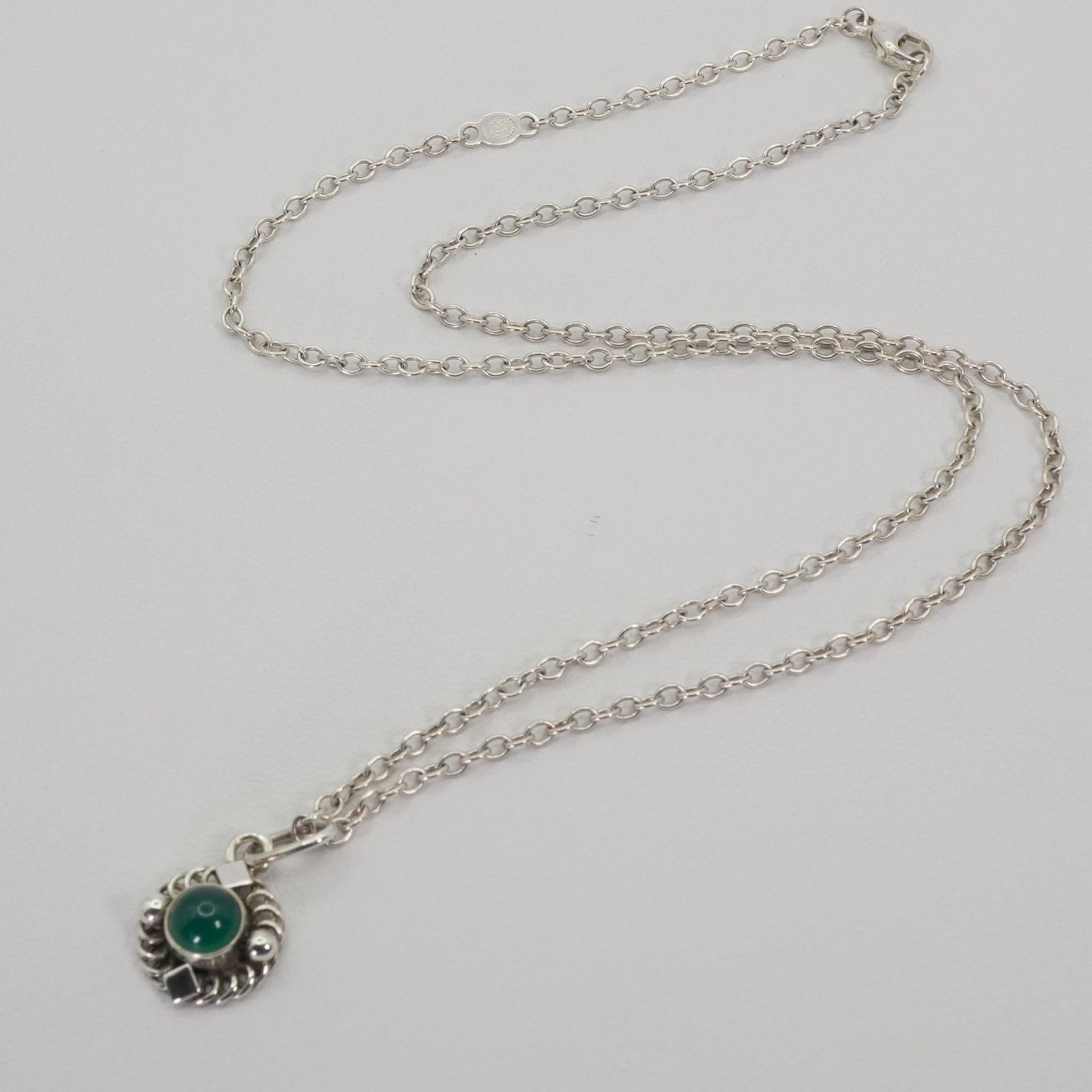 Georg Jensen No.38 Necklace Silver 925 Green Chalcedony Pendant Vintage Denmark