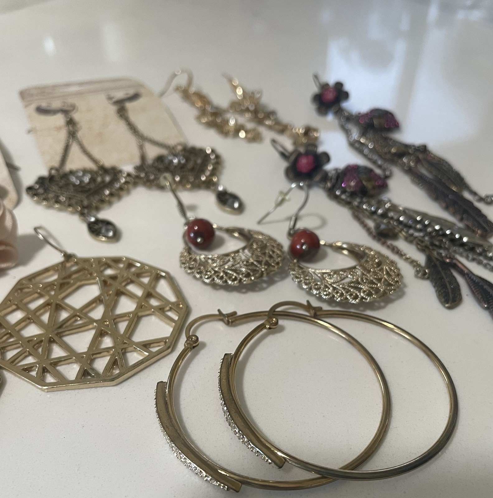 Vintage Costume Jewelry Earrings Lot (9 Pairs) Boho Fairy Dangle Hoops Retro