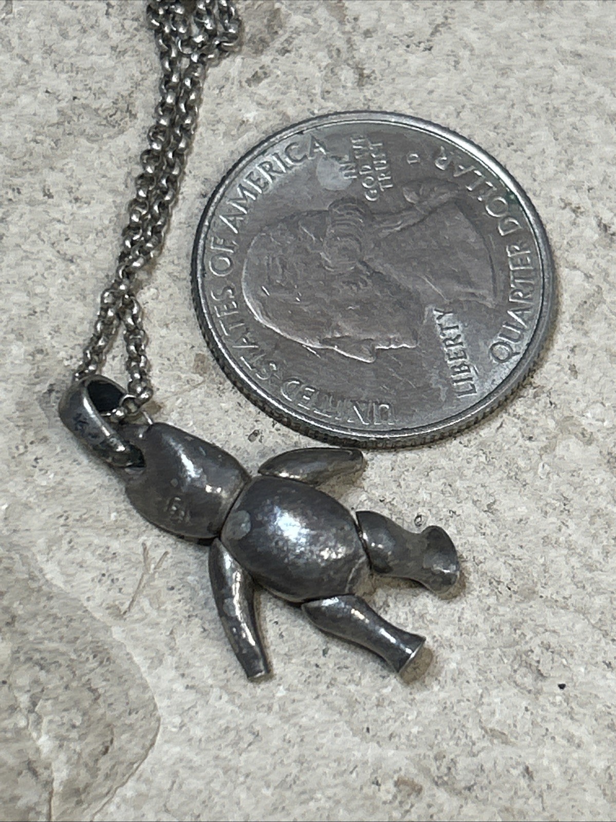47. Unusual 925 Sterling Articulated BEAR Rolo chain link Necklace 18″, 7.2g