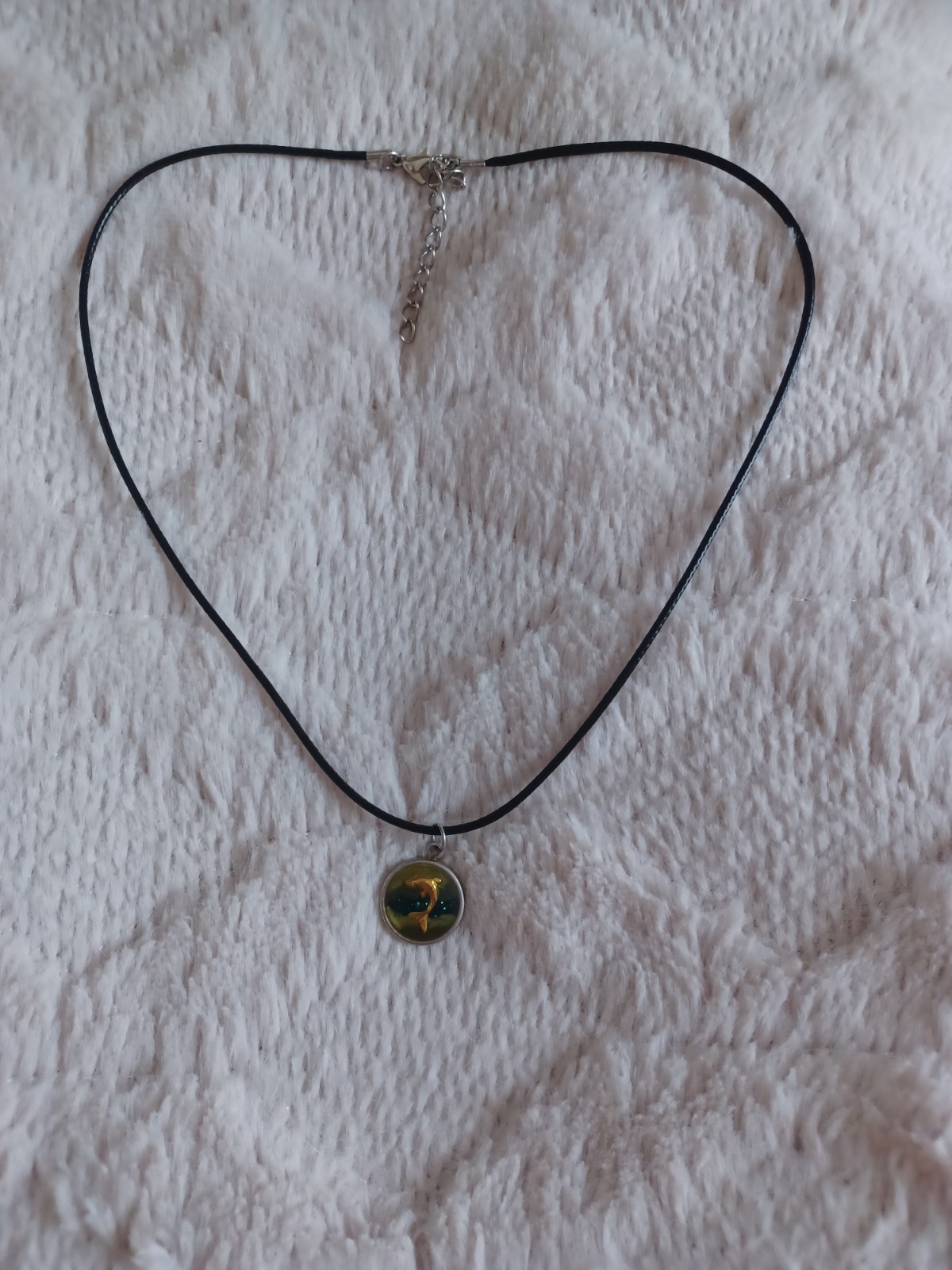 Vtg Y2k 2000s Dolphin Resin Charm Multicolor Pendant Cord Necklace 90s Style