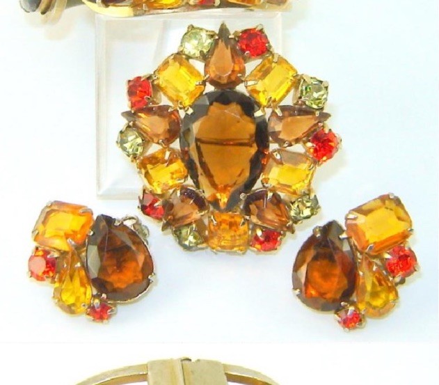 Juliana D &E DeLizza Elster Fall Color Brooch and Earring Set Book Piece #7373