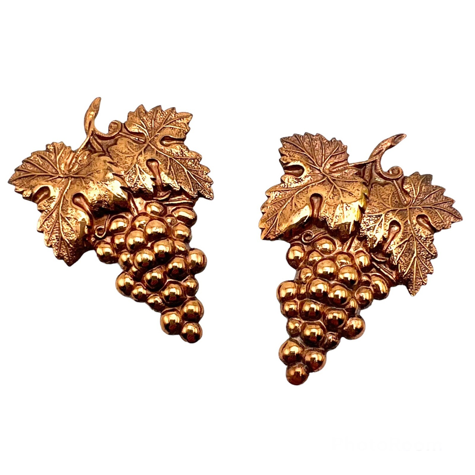 Vintage 1930s Copper Color Bunch of Grapes Vineyard Wine Dress Clips PAIR