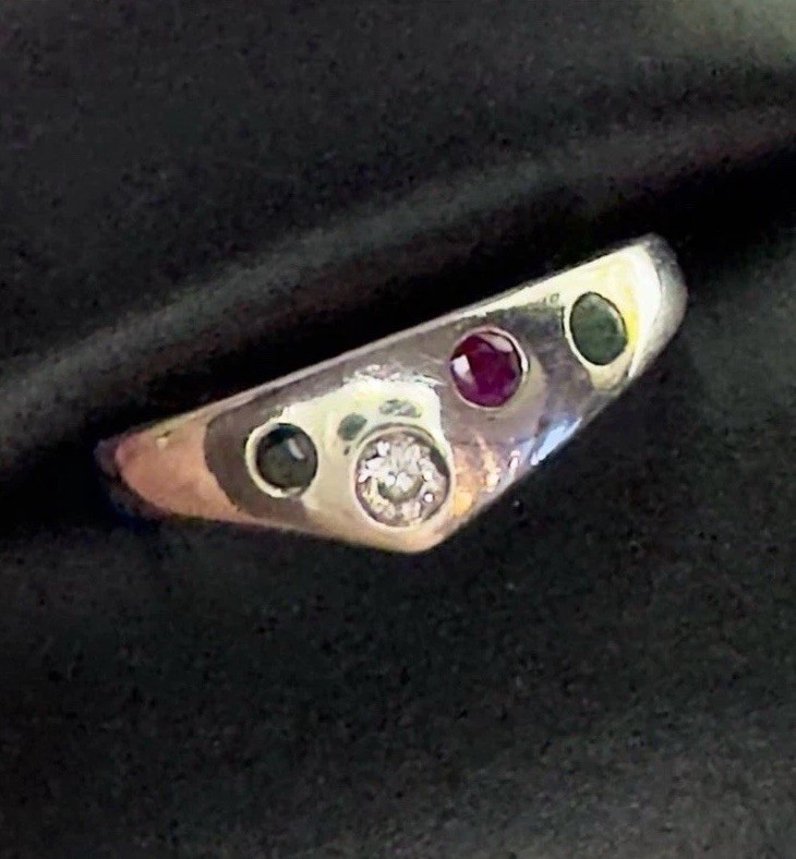 Vintage Custom Made Sapphire Emerald Ruby Sterling Silver Band Ring